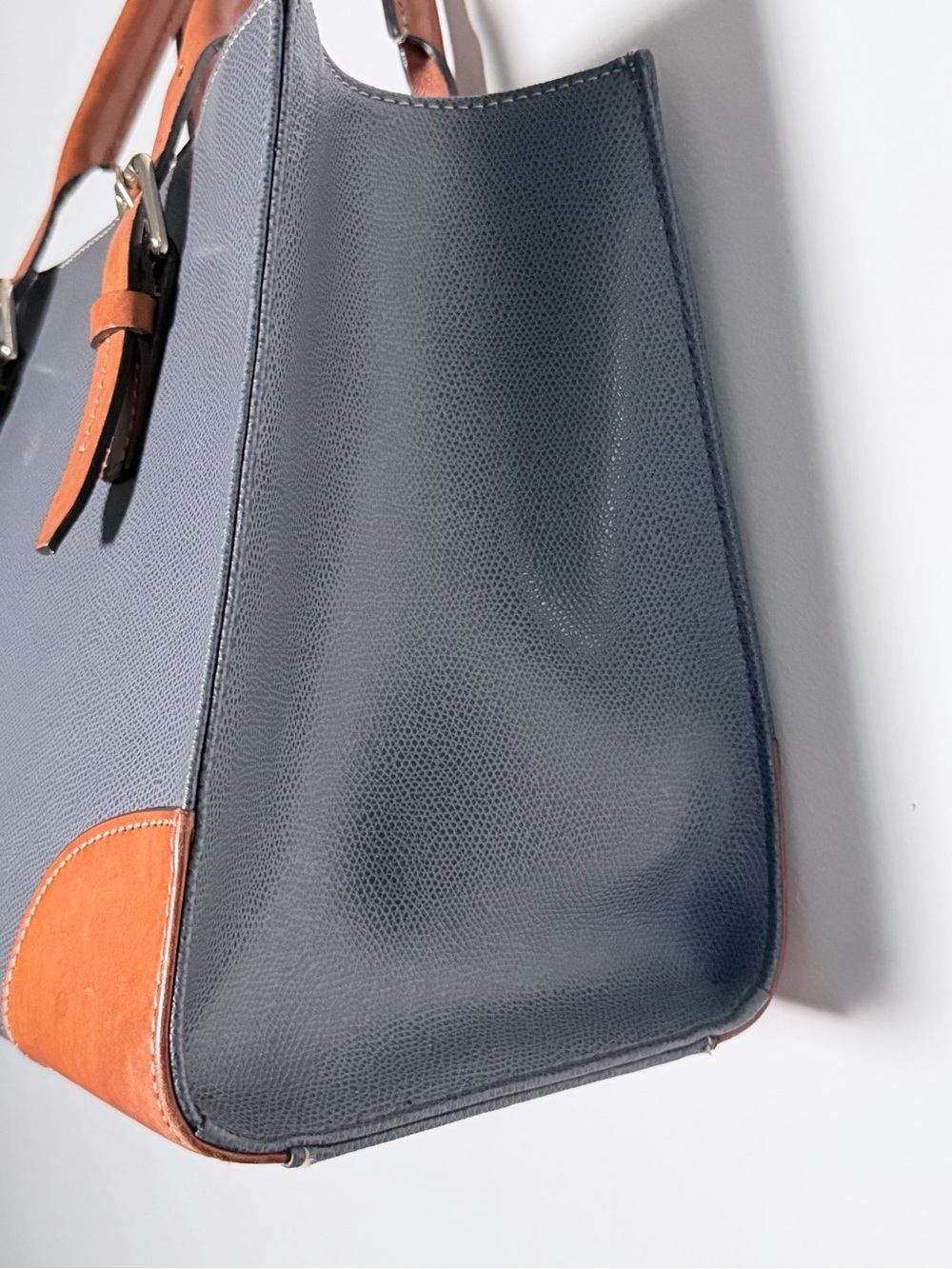 Dooney & Bourke Charcoal Leather Brief Tote with Tan Trim - Picture 10 of 16